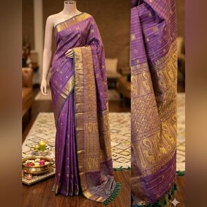 Women Authentic Pure Zari Kattam Checks Kanjivaram Saree Handloom Royal Festive